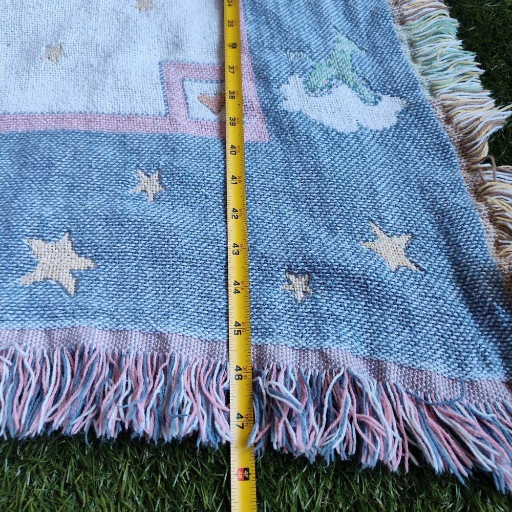 Hallmark Tapestry Nursery Throw Blanket Goodwin Weavers Angel Bears Fringe 36x46 - Picture 5 of 9